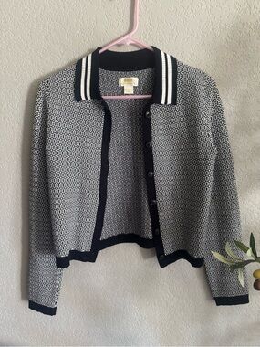 Maeve Anthropologie Black White Geometric Knit Cardigan Sweater XXS